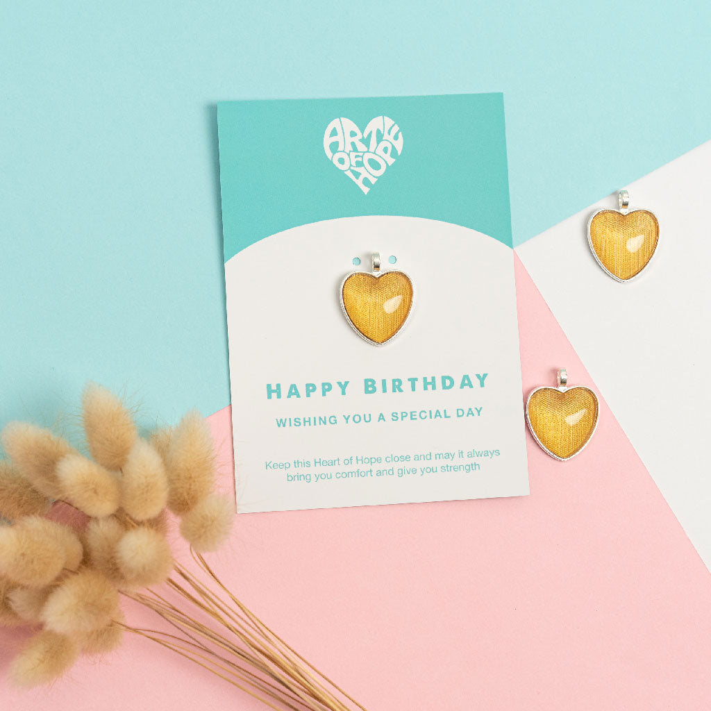 Gold Happy Birthday Heart Pendant