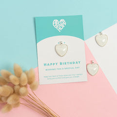 White Happy Birthday Heart Pendant